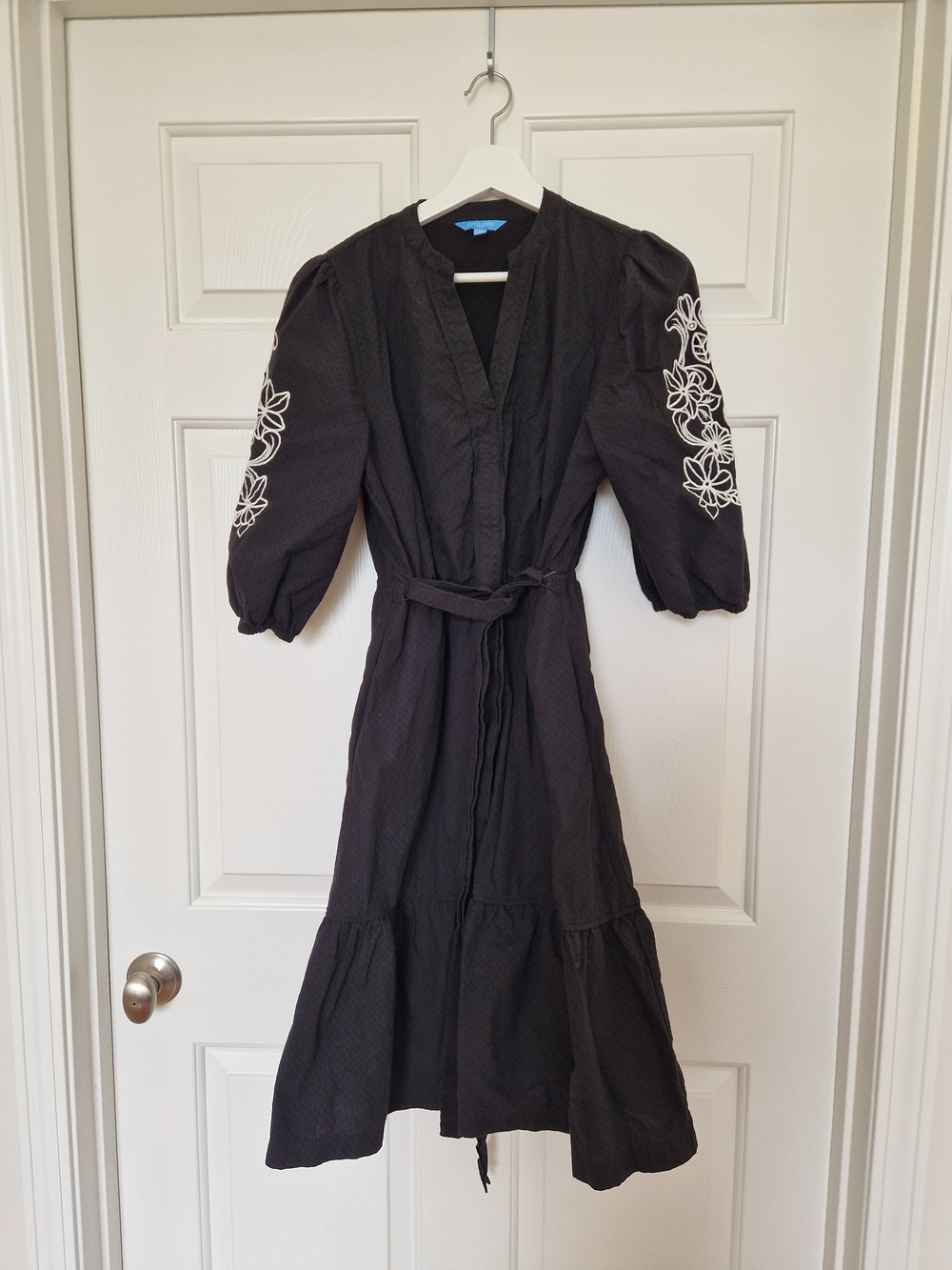 Draper James Black Midi Dress with White Sleeve Embroidery - Picture 1 of 5